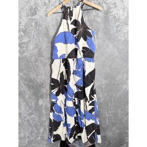 Sofia Jeans Womens Maxi Dress S 4-6 Blue Tropical Muse Leaf Print Braided Halter